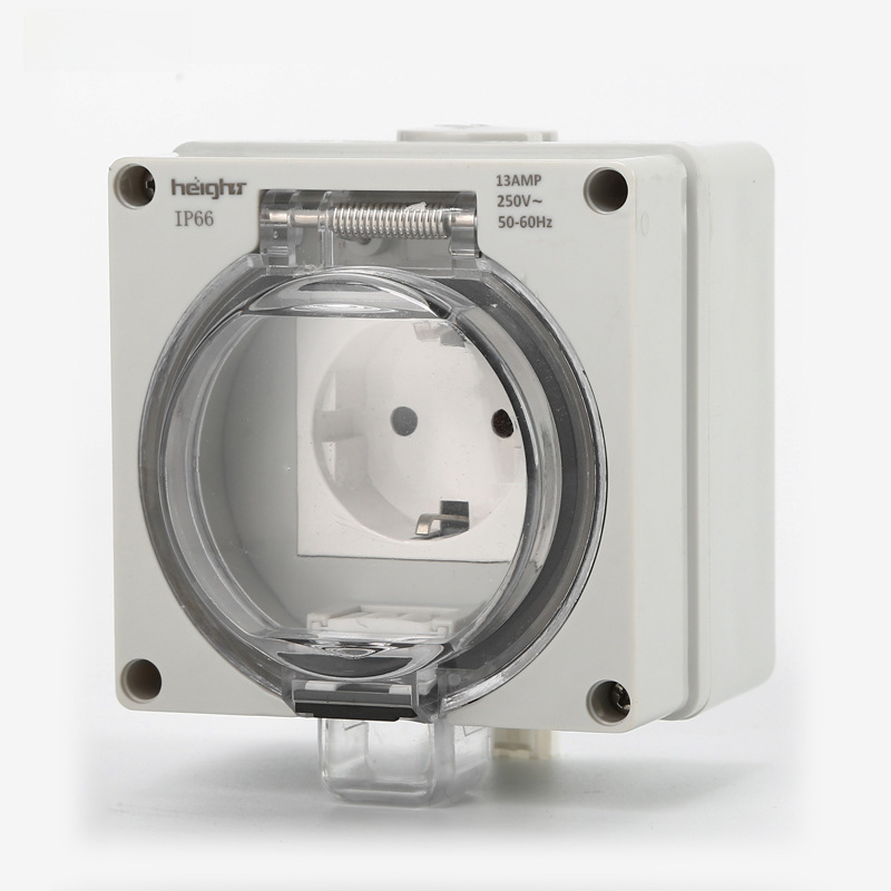 IP66 JIAYANG Outdoor Waterproof Socket – One-Port German-Style Rainproof Switch & Outlet with Charging Extension Cord