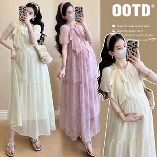 Pregnant Women's Summer Fashion New dress Summer Tide Mom High-end Loose Slimming Age-reducing Pregnancy Skirt
