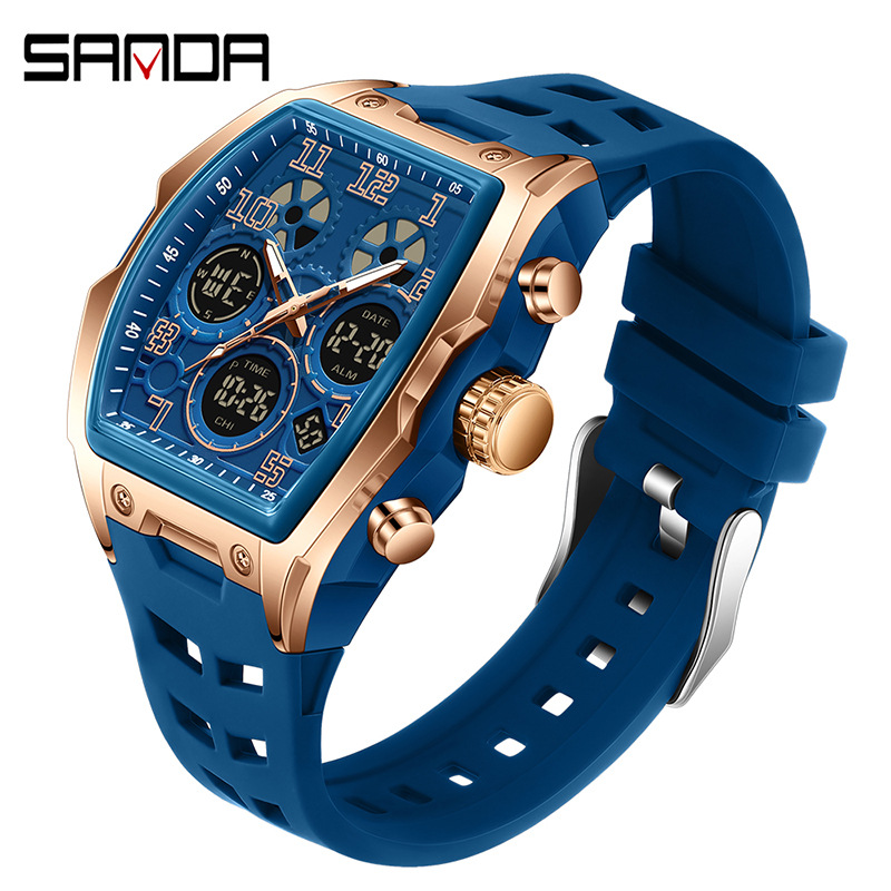 Sanda reloj electrónico reloj deportivo multifuncional en forma de barril de vino reloj despertador de fiesta estudiantil reloj impermeable 6235