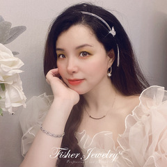 水鑽長蝴蝶流蘇高級感合金髮箍網紅跨境髮飾發捆頭箍女頭飾發卡