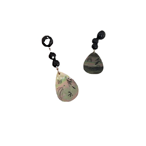 Mulan-style New Chinese Style Earrings with National Style, Cold Atmosphere,  New Black Design Mother-of-Pearl Stud Earrings