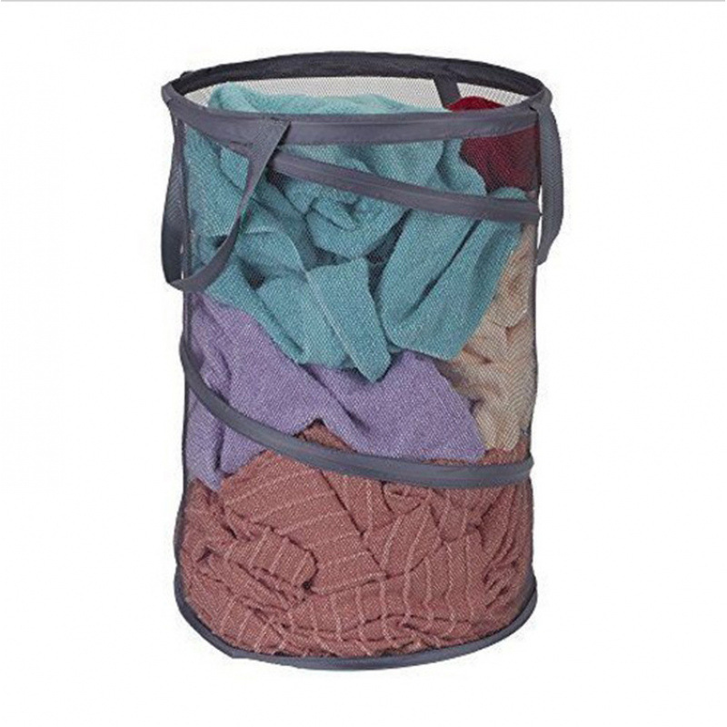 Mesh Folding Round Laundry Basket Mesh Storage Basket Round Dirty Clothes Basket