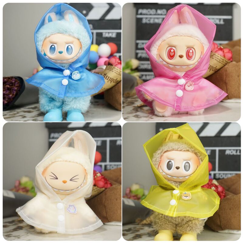 Labubu Doll Clothes 17cm Labubu Clothing Doll Plush Toy Sitting in a Row Small Animal Raincoat Hooded Cloak