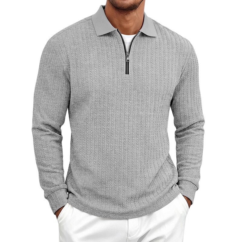 Men's long-sleeve zip-up polo shirt, European and American cross-border foreign trade, Wish autumn sports fitness casual stand-up collar elastic vertical stripe Men's long-sleeve zip-up polo shirt, European and American cross-border foreign trade, Wish autumn sports fitness casual stand-up collar elastic vertical stripe