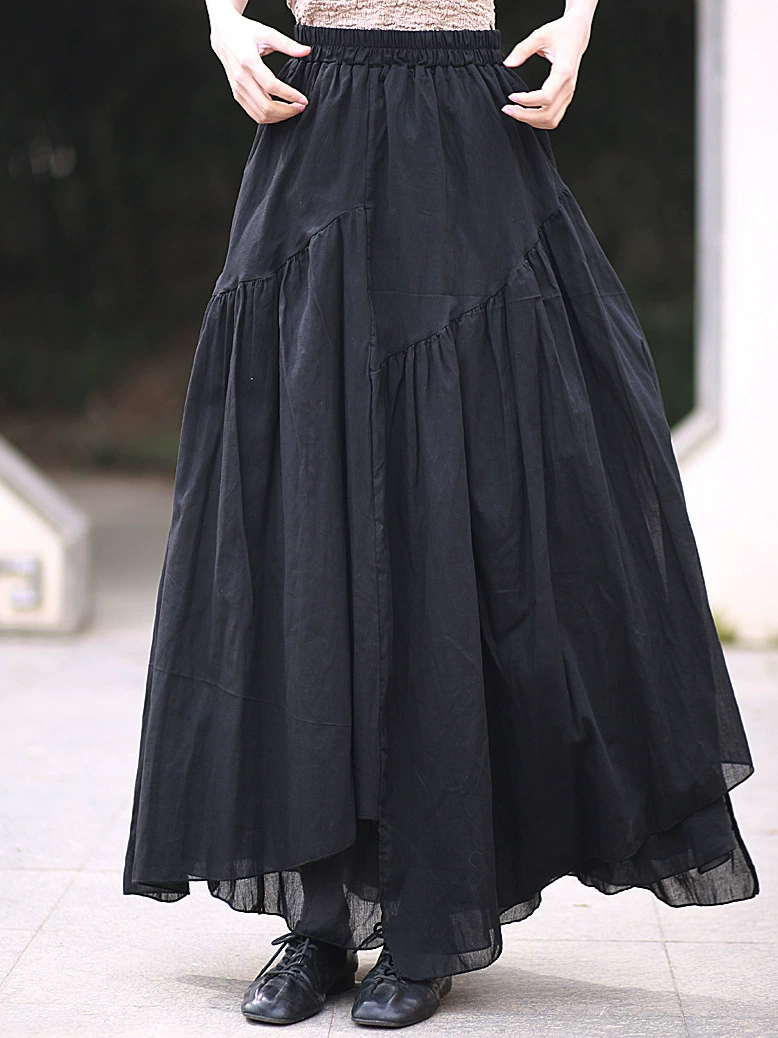 25 Xiaonuan весенне-летняя хлопковая асимметричная длинная юбка, литературная юбка из хлопка и льна, длинная юбка в стиле ретро с эластичной резинкой на талии