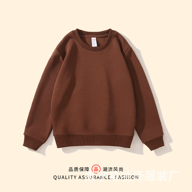 Otoño e Invierno 320g suéter de cuello redondo de algodón de color sólido para niños al por mayor camisa de manga larga de fondo para niños sueltos medianos y grandes ropa superior