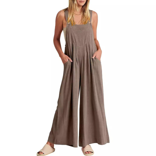 Dress for European and American Women - Plain Color Loose Casual Linen and Cotton Smock Dress