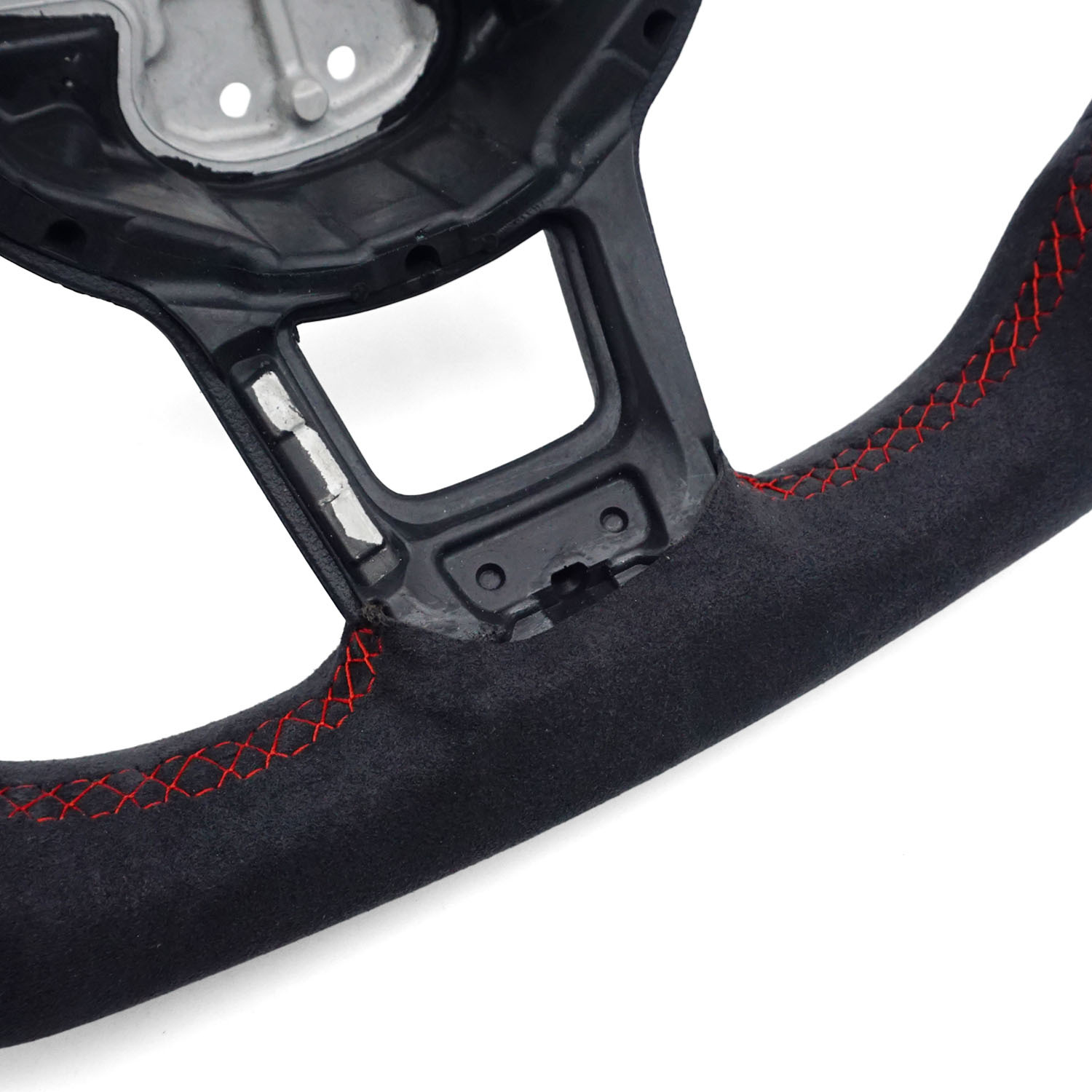 Suitable for Volkswagen Golf mk7 GTI RLINE, full suede with red stitching and red return-to-center mark on the steering wheel base