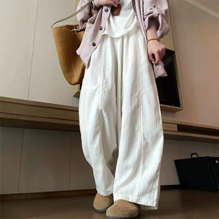 简约韩版慵懒风垂感天丝麻阔腿裤女夏季薄款宽松显瘦高腰休闲裤