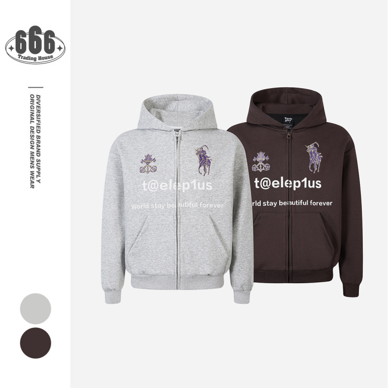 Taeleplus American Trendy Design Polo Embroidered Loose Hooded Jacket Unisex Sweatshirt Hoodie Tp519