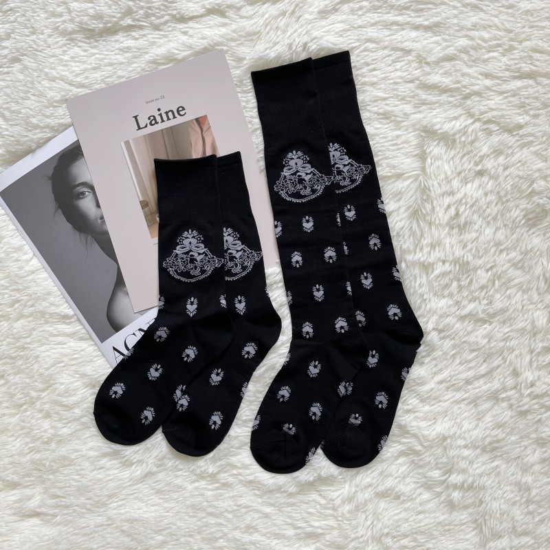 2025d 2025d MONA Mercerized Cotton Angel Heart Jacquard Long Trendy Brand Runway Personality Women's Calf Socks_voghion.com