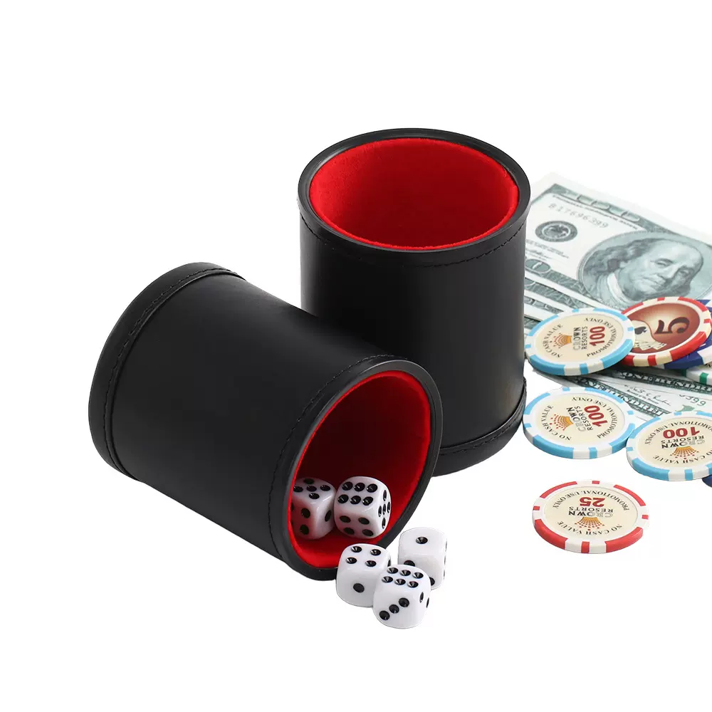 深圳厂家现货批发酒吧夜场娱乐筛盅用品红色绒布高档皮革直筒骰盅