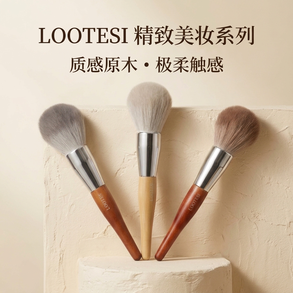 LOOTESI 原木化妆刷仿生细毛吃粉柔软亲肤蜜粉刷散粉刷工厂直销