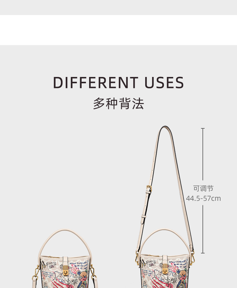 Túi bucket nữ đeo chéo họa tiết graffiti thiết kế độc đáo — kem trắng (viney) chi tiết 9