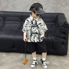 Children's Summer Shirt Set, Modern Chinese Hanfu Style, 2024 New Arrival, Stylish Boy, Ancient Style Short Sleeve, Trendy