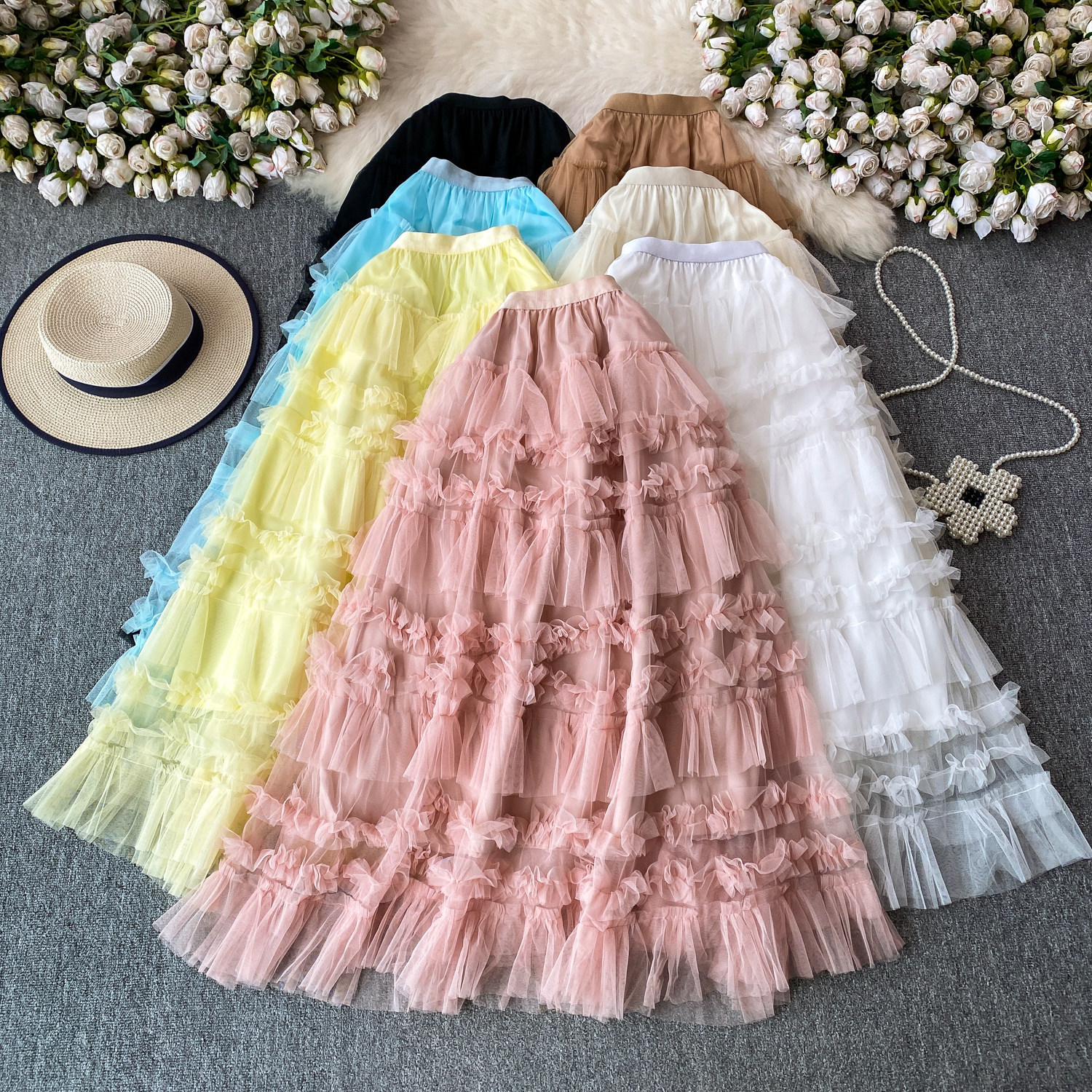 Ethereal Cake Skirt For Women Sweet Bow Mesh Puffy Ruffle Skirt Youthful And Gentle Style New_ecoleips.com