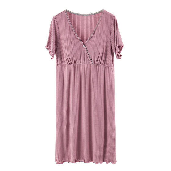 Modal Home Pajamas Postpartum Nursing Nightgown Thin Nursing Short-sleeved plus size Mid-length Pregnant Women dress