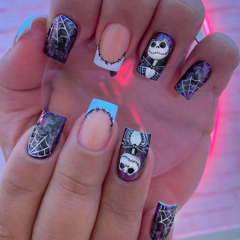 Quirky Halloween Gradient Nail Art Spider Web Spooky Mysterious Holiday Atmosphere European and American Foreign Trade Press-On Nails Nail Stickers