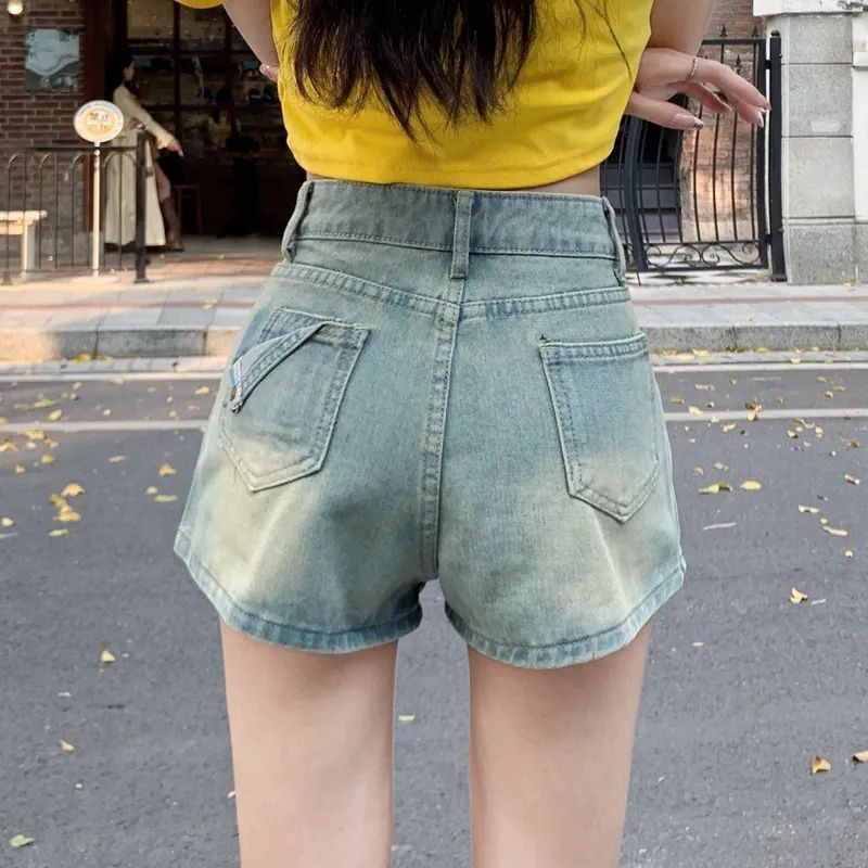 미국 복고풍 데님 치마 여자 여름 섹시한 짧은 치마 A-라인 하프 스커트 뜨거운 소녀 높은 허리 엉덩이 치마