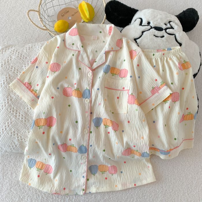 Venta al por mayor transfronteriza nube de algodón 120G estilo caliente pijamas mujeres verano dulces pantalones cortos de manga corta dibujos animados ropa para el hogar traje
