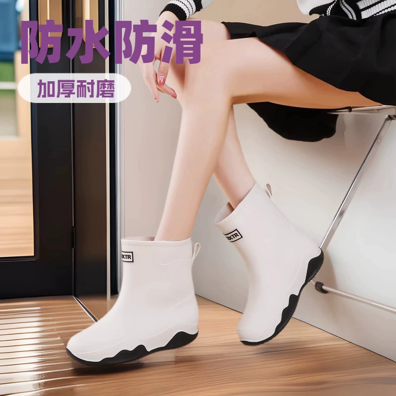 2025 трансграничный экспорт японских и корейских модных женских резиновых сапог, обувь для воды средней длины, нескользящие износостойкие четырехсезонные резиновые сапоги, водонепроницаемая обувь