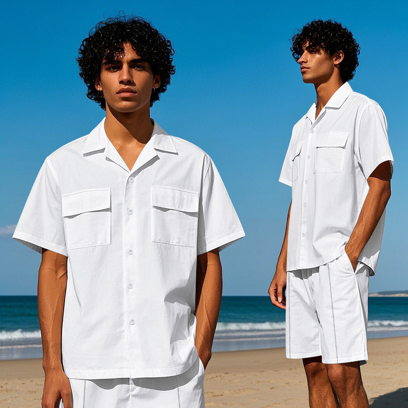 Men's Clothing Men's Light Luxury Casual Hawaiian Short Sleeved Shirt Shorts Set Summer Thin Workwear Loose Fit_viptrois.com