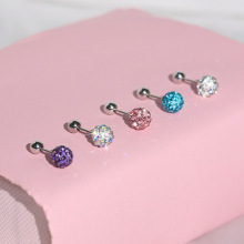 彩色双头满钻球爆闪钛钢螺旋纹香巴拉耳钉软陶泥镶钻单钻球耳骨钉