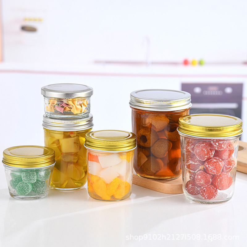 直售带盖鱼子酱玻璃瓶多规格圆形蜂蜜瓶燕窝透明密封果酱辣酱分装
