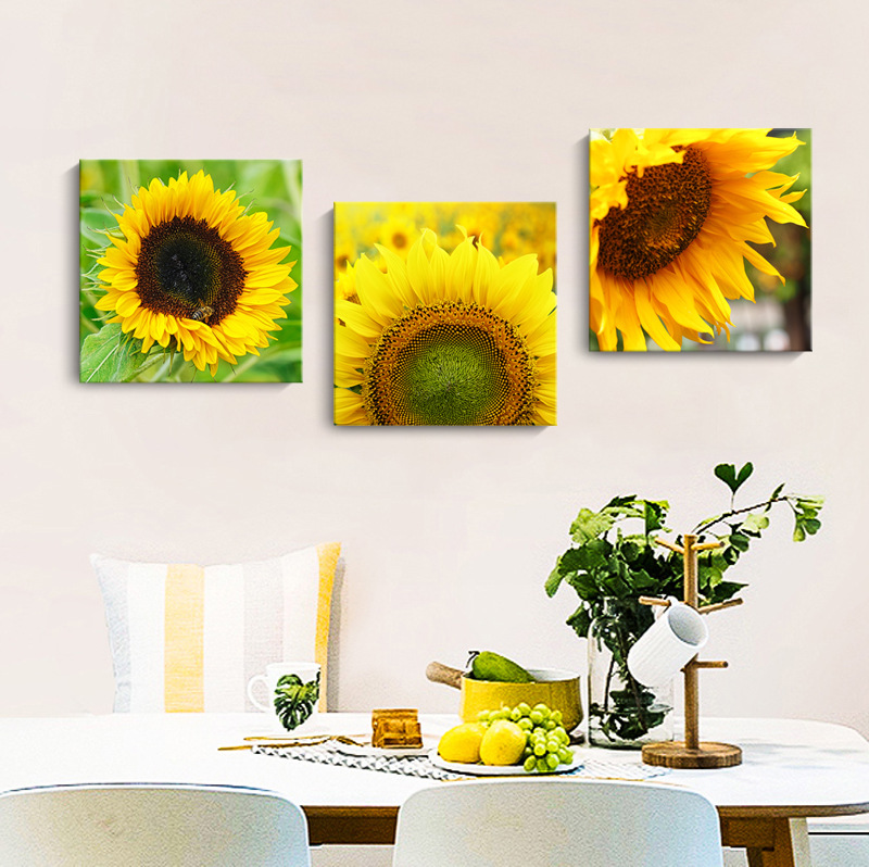 Pintura decorativa coreana girasol Sala de estar moderna y simple flores de sol colgando pintura mural del dormitorio del restaurante pintura cuadrada sin marco