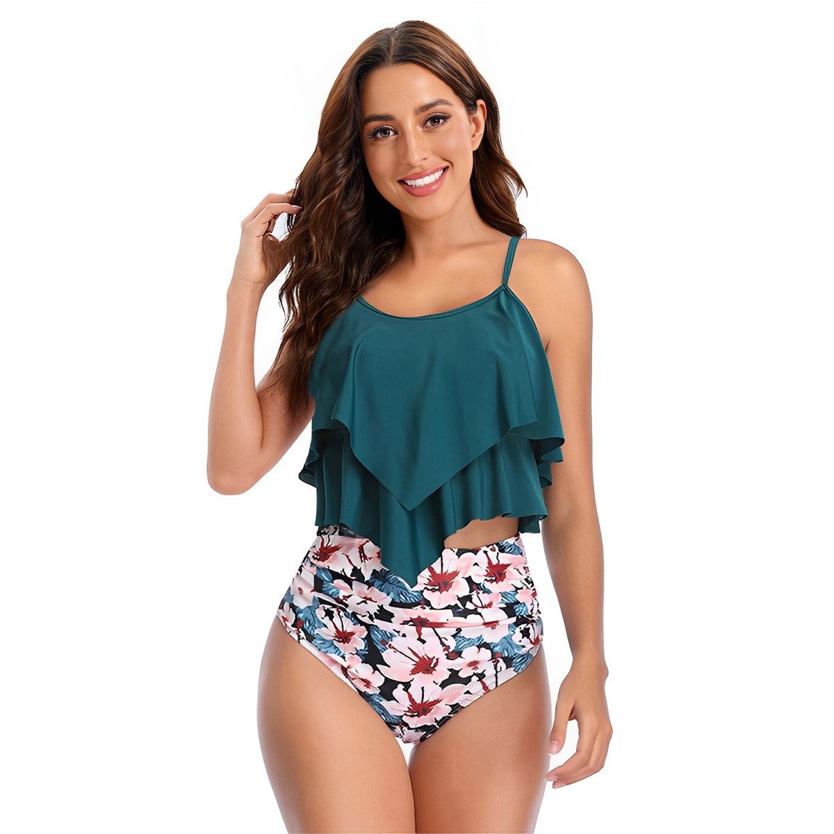 2023 nuevo comercio exterior Exportación europea y americana Amazon traje de baño de las mujeres conservador hoja de loto dividida traje de baño bikini