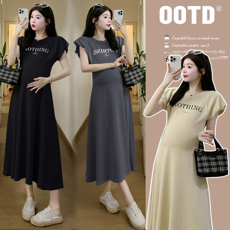Maternity Casual Sportswear Dress Women's Summer High-end Sense Loose American Mid-length Short-sleeved T-shirt Skirt