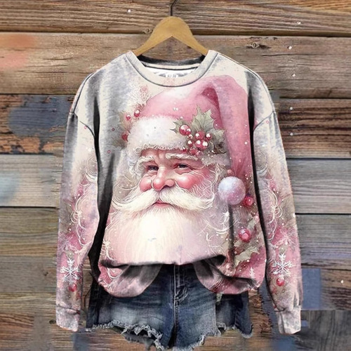 New 3D Digital Printing Hooded Christmas Women's Casual Crew Neck Sweatshirt Wholesale