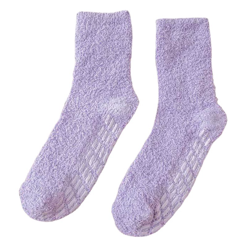 Осенние и зимние женские коралловые бархатные носки, однотонные нескользящие носки в горошек, теплые и удобные носки-полотенца, домашние носки-поло