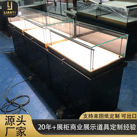定制珠宝展示柜手表玻璃柜台发光黄金首饰中岛展示台商用过道柜子