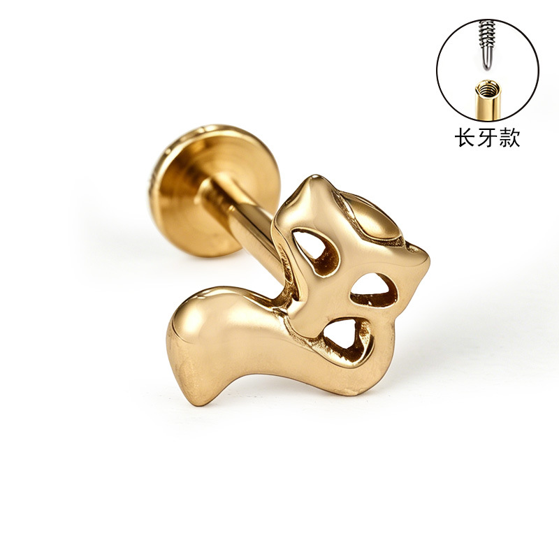 F136 Titanium Alloy Long Tooth Ear Studs, Carved Ear Bone Studs with Zircon, G23 Titanium Body Piercing Jewelry detail image 32