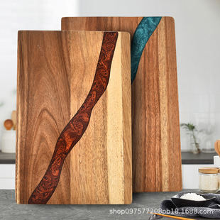Kitchen Acacia Wood Cutting Board, Household Resin Spliced Cutting Board, Wooden Chopping Board, Steak Board, Fruit Cutting Board, Mildew-Resistant Solid Wood