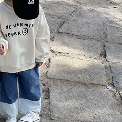 童裝2023春秋季韓版兒童拼接撞色牛仔褲男女童休閒長褲