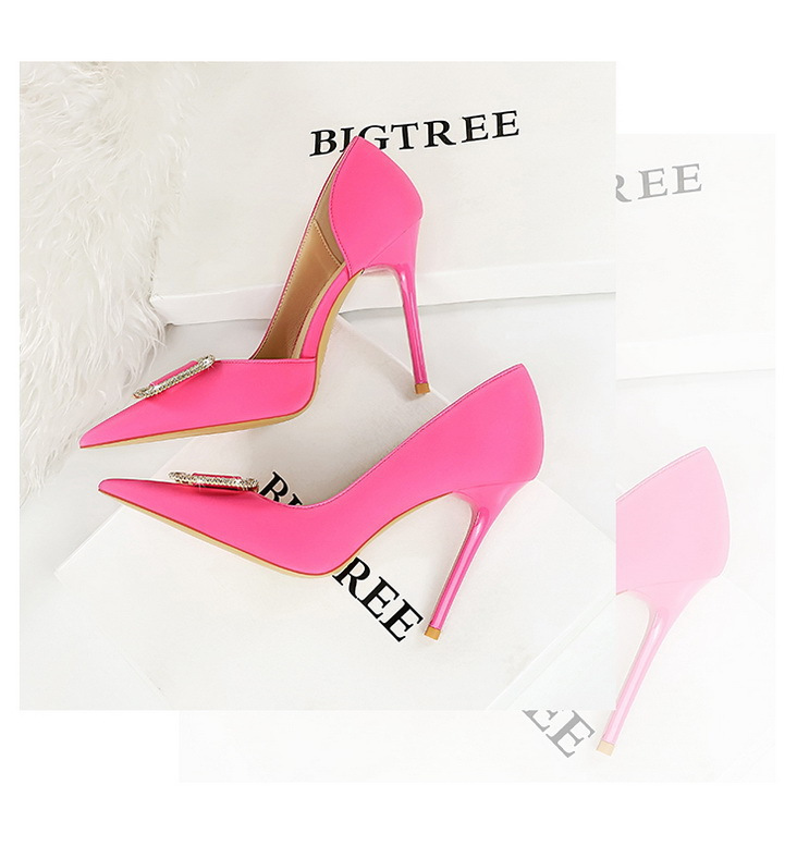 Slim side hollowed-out high heels for women slim heels super high heels rhinestone buckle single shoes_voghion.com