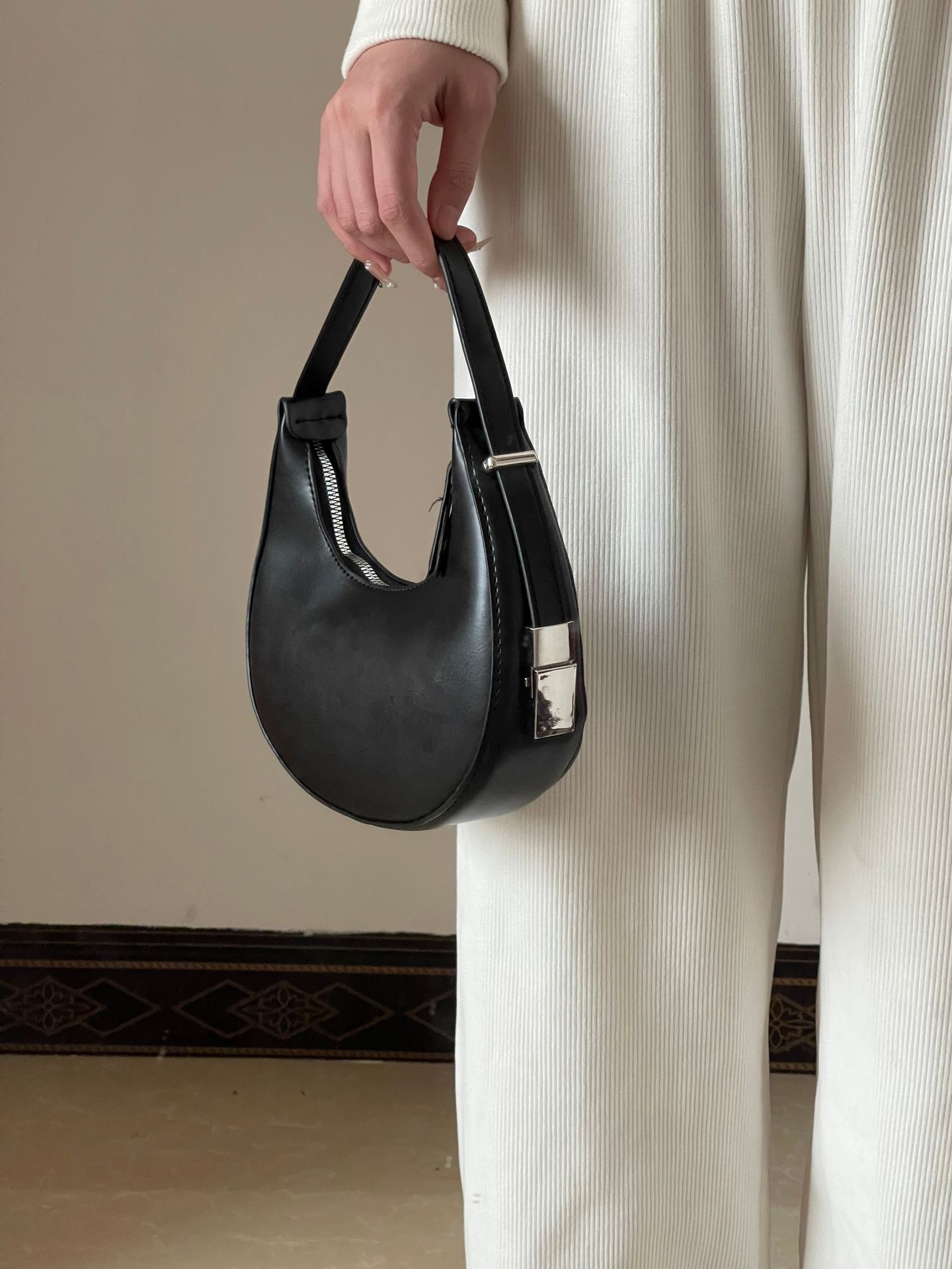 Nuova borsa da donna piccola e alla moda, versatile, con fibbia a chiusura, a forma di mezzaluna, piccola e casual borsa a spalla singola_voghion.com