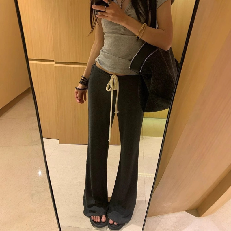 Yolo Shop Gray Pure Desire Versatile Low-Waist Boot-Cut Pants for Women Summer Thin Slimming Look Draped Elegant Casual Pants Yolo Shop Gray Pure Desire Versatile Low-Waist Boot-Cut Pants for Women Summer Thin Slimming Look Draped Elegant Casual Pants
