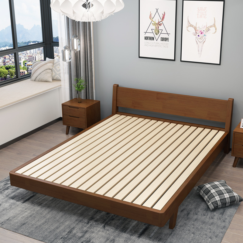 Cama nórdica de madera maciza 1,5 m dormitorio principal japonés moderno minimalista 1,8 B & B Individual doble pequeño apartamento cama económica