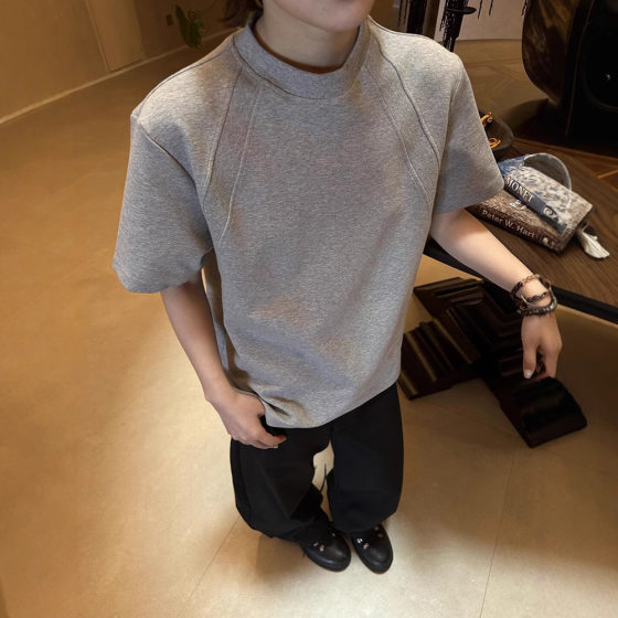 light gray Loose-leaf Cut Shoulder T-shirt Trendy Brand Yipi Shuai Fried Street Solona Short-sleeved Men's Summer cityboy Half-sleeved T-shirt