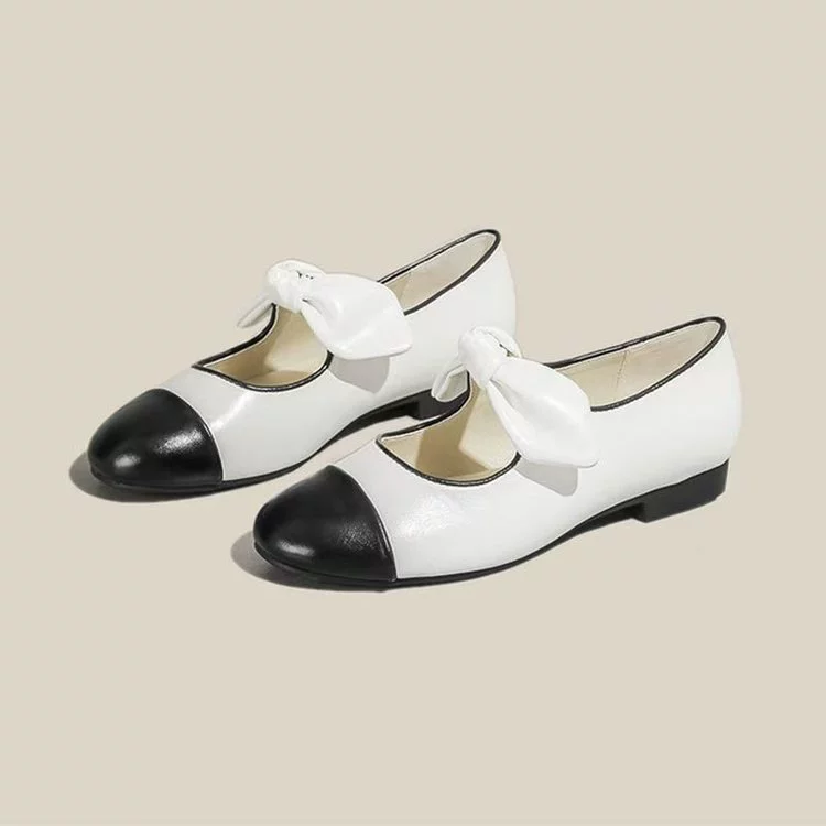 Женские туфли Мэри Джейн в французском вечернем стиле, весна 2025, новая ретро-мода, цветовое сочетание, неглубокий вырез, бант, балетки