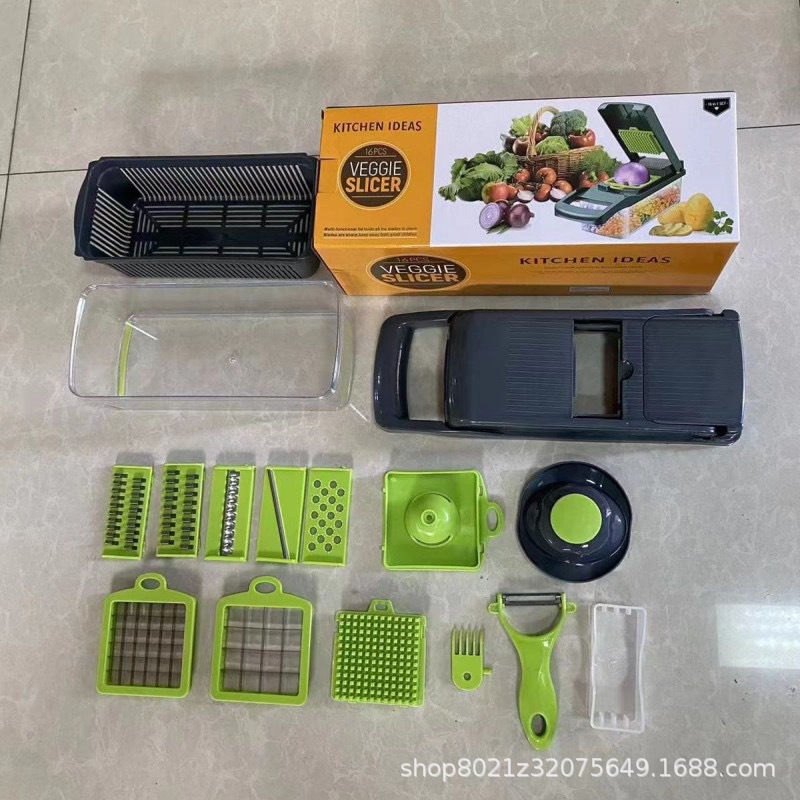 Cortador de verduras multifuncional 16 en 1, rebanador, picador y ayudante de cocina versátil