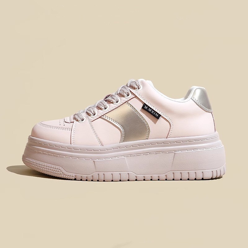 Boardschoenen met dikke zolen in collegestijl voor dames in het voorjaar van 2024, nieuwe biscuitschoenen, roze niche casual klein wit_voghion.com