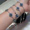 Italian Brushed Medium Butchi Clover Blue Peter Suit Necklace Bracelet Retro Palace Style Light Luxury Hand Accessories