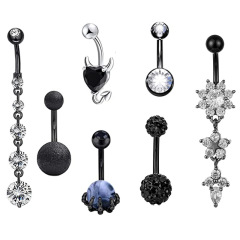 Wish AliExpress New Arrival Best Selling 7-Piece Droplet Navel Ring with Diamond Stud Piercing Jewelry