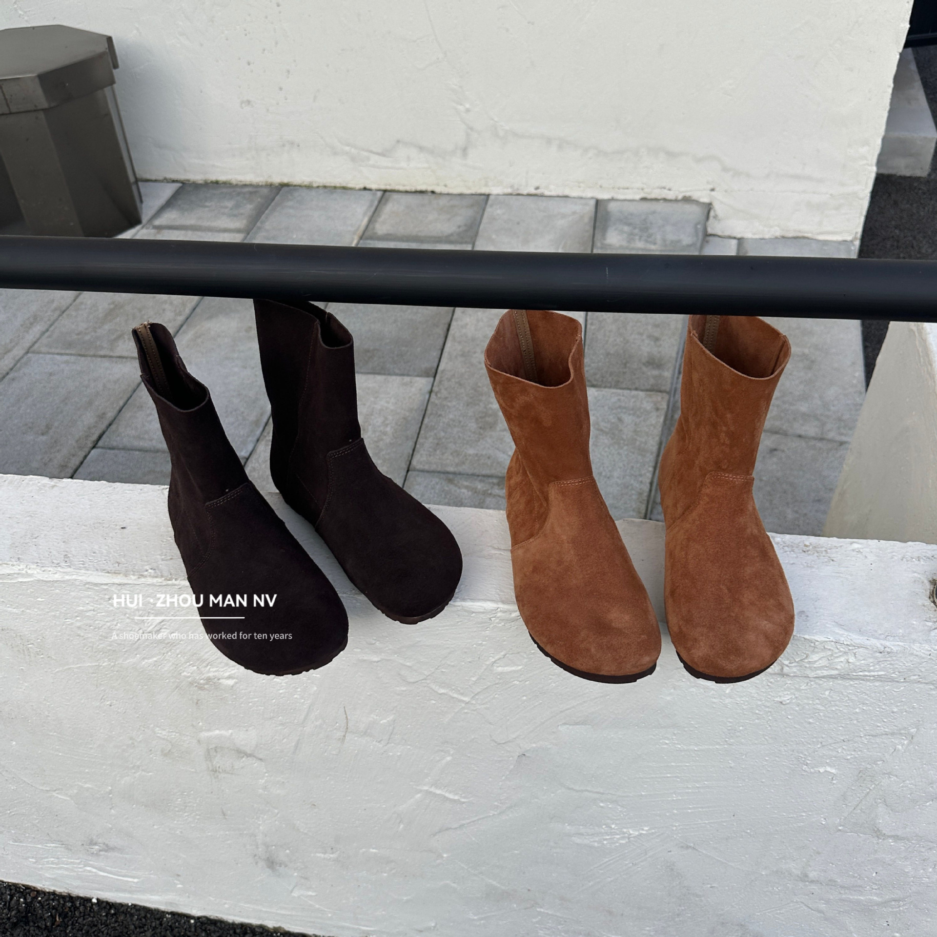 Genuine Leather Retro Nubuck Leather Short Boots for Women Autumn and Winter 2025 New Soft-Soled Suede Birkenstock Two-Wear Flats-Soled Boots