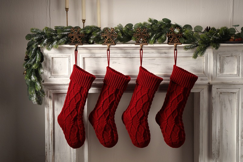 Forniture per ciondoli decorativi in filato da regalo fai da te lavorate a maglia, grande sacchetto per caramelle, doppio set di calzini di Natale a forma di diamante_voghion.com