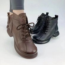 跨境外贸2025年秋新款短靴厚底马丁靴休闲系带单靴低跟加绒女鞋